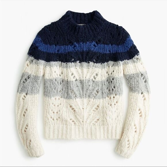 ✨ J. Crew Sweater Big Sur Alpaca Knit Crewneck Colorblock Navy Stripe✨ - Picture 4 of 11